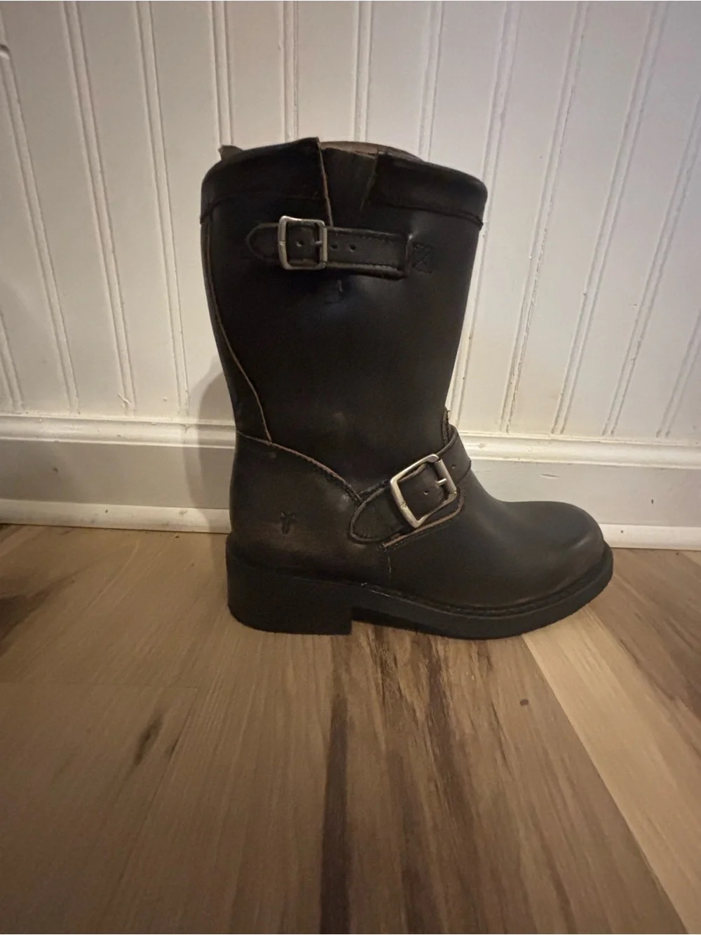 Viv Short Engineer Distressed Black / 7.5 Leather Engineer Boots with Buckles